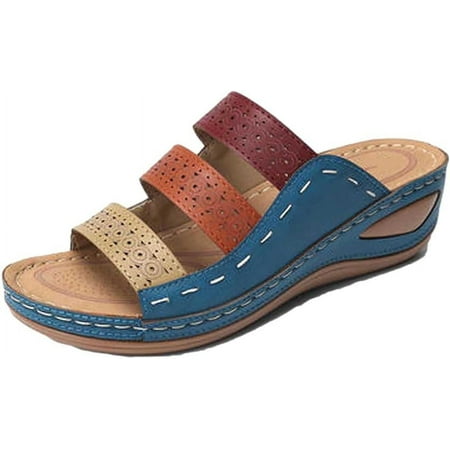 

Women s Orthopedic Sandals & Flip Flops with Arch Support Fish Mouth Open Toe Slip on Wedge Slides Summer Colorblock Ladies platform shoes Slippers