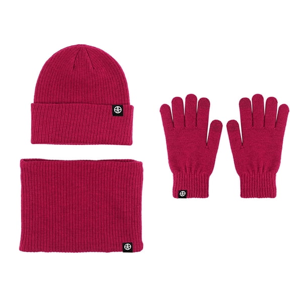 Conjunto de tres piezas de guantes, gorros y bufandas de punto cálidos de estilo europeo e invernal con terciopelo grueso y gorro. Bufandas, gorros y mitones para mujer.