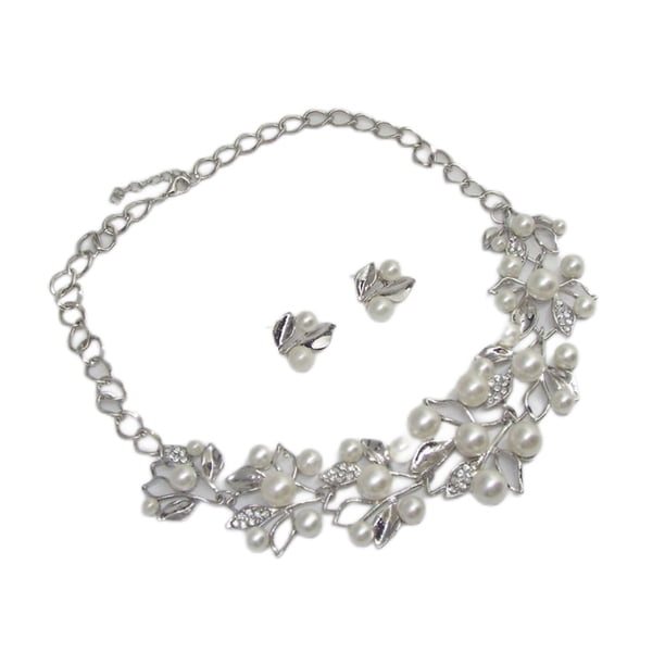 Sonducket Collar de mujer exquisito cristal perla moda pendiente decorativo novias joyería Kit boda compromiso oro Ropa, zapatos y accesorios Miscelánea Plata Sonducket AP011541-02