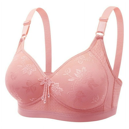 Push Up Bra Women Solid Color Comfortable Bra Underwear No Underwire V-Neck No Underwire Bra Feature Hook and Eye Closure Longline Bra Style Y-367   Pink-b XL