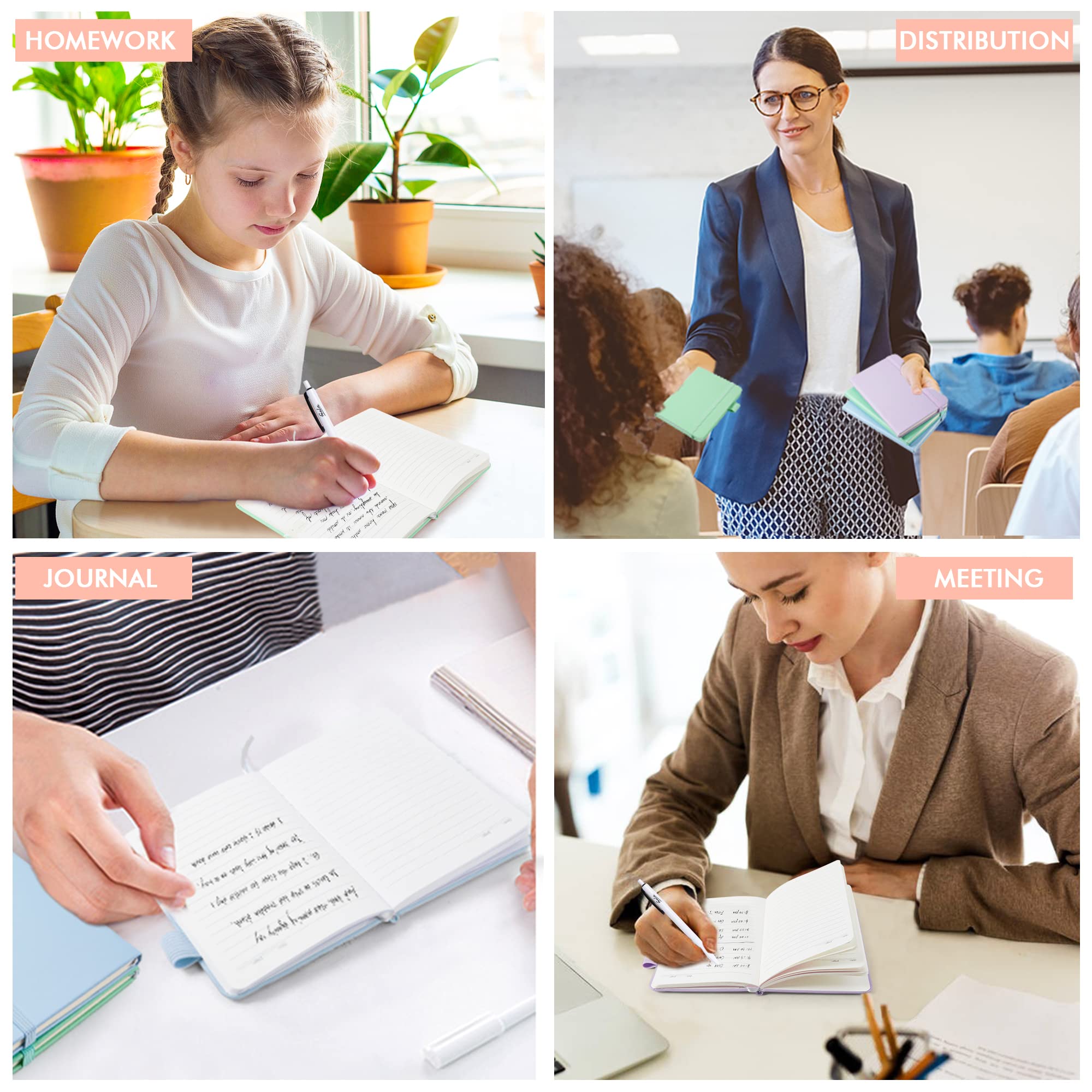 3 Pack Pocket Small Notebook Journals  Mini Cute Hardcover College Ruled Notepad Women Office Supplies With 3 Black Pens 3.5"x 5.5" A6 Pastel Colors Light Blue Purple Green