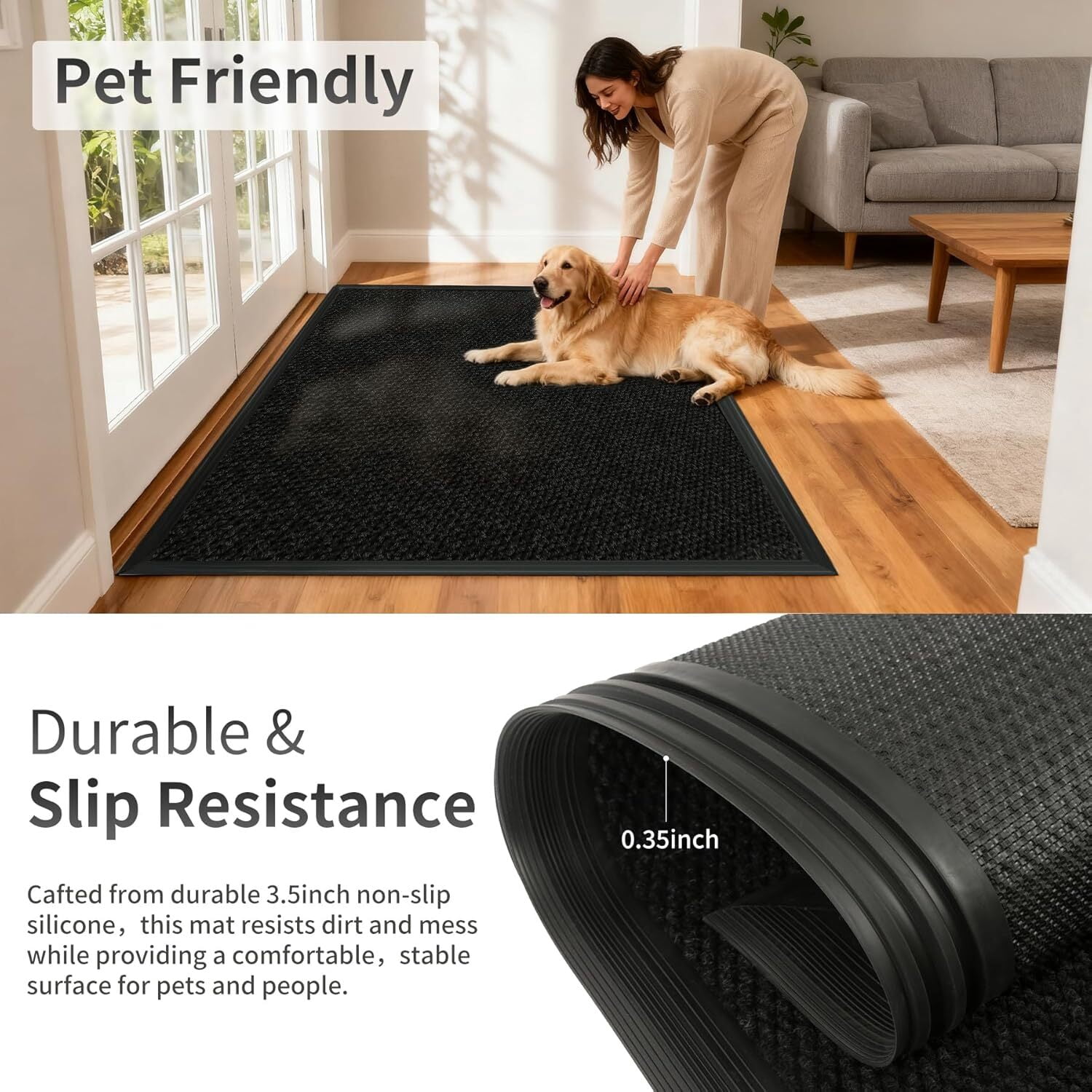 KOLOKO Heavy Duty Outdoor Doormat 4x4 FT Black Waterproof Non-Slip Welcome Mat for Entryway Patio Garage Commercial & High Traffic Areas