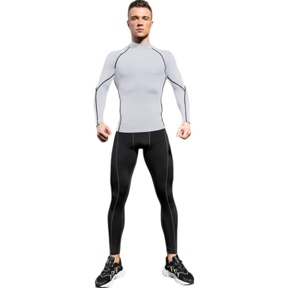 Active Men's Long Sleeve Compression Shirt with Mock Neck and Stretch Fit for Performance and Training - Small, White