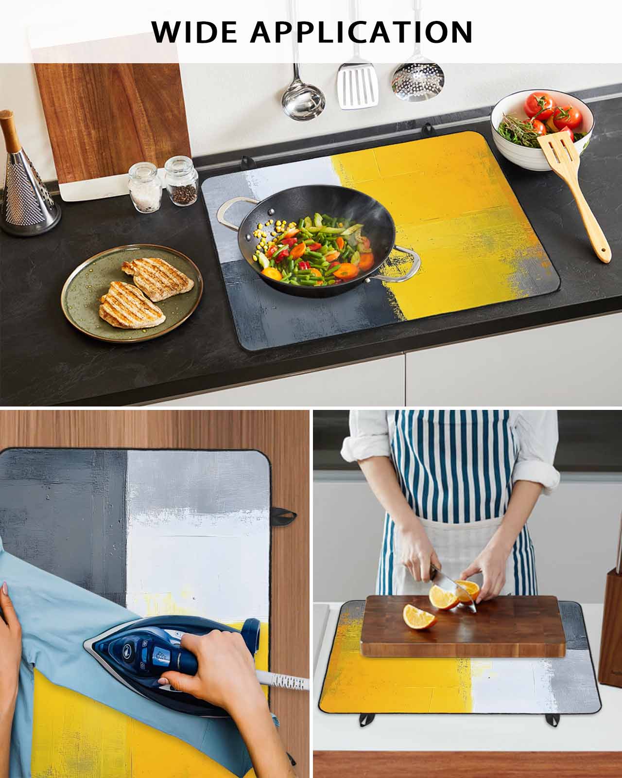 nqOlkjepod Large Induction Cooktop Protector Mat 28.5"x20.5", Yellow Grey Stove Top Covers for Electric Stove, Oil Painting Abstract Artwork Decorative Stove Burner Cover Mats, Glass Top Stove Cover