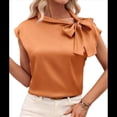 thumbnail image 2 of Blusa de Satén con Cuello Alto, Mangas y Lazo para Mujer, para Oficina Color Naranja S, 2 of 7