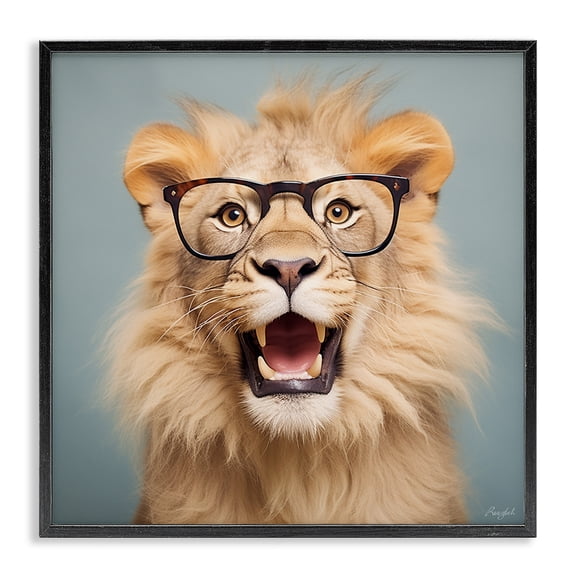 Stupell Industries Contemporary Roaring Lion in Glasses Black Framed Giclee Art, 12 x 12, by Roozbeh