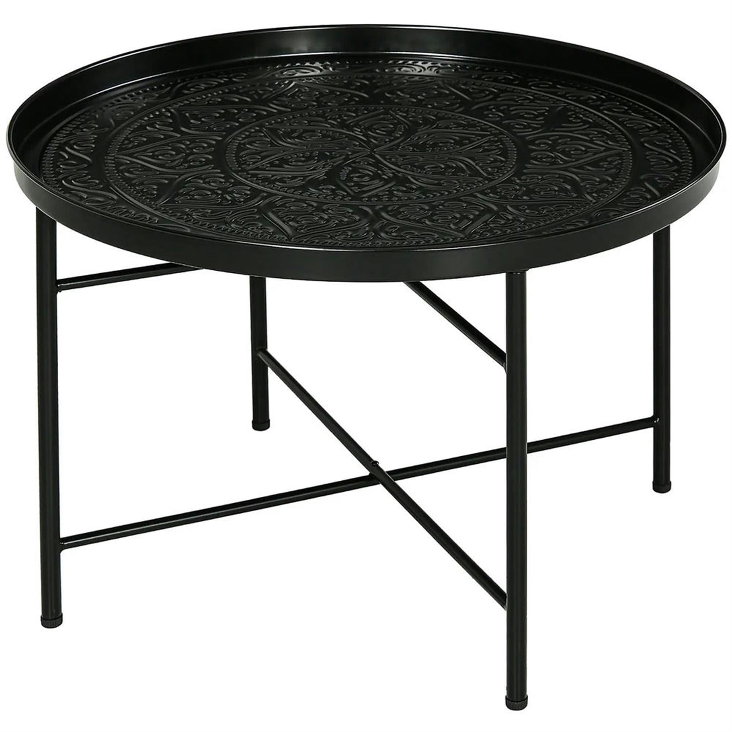 Demi Bonn 24" Round Living Room Coffee Table with Hammered Metal Frame, Pewter for Bedroom, Stylish Center Table, Black