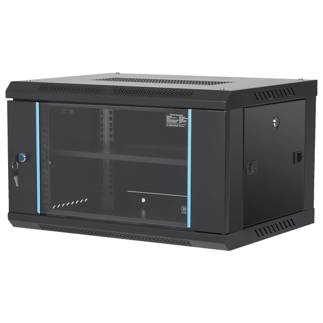 KFFKFF 6U Wall-Mounted Network Server Cabinet, 15.5'' in Depth, Enclosure for Server Rack, Ground-Supported Load Capacity of 200 lbs, Comes with Lockable Glass Door Side Panels, Suitable for IT Gear