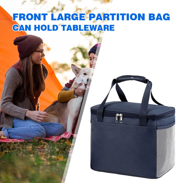 Bolsa Térmica Bolsa de almuerzo de película de aluminio Bolsa de picnic antiincrustante para oficinas escolares (L azul oscuro)