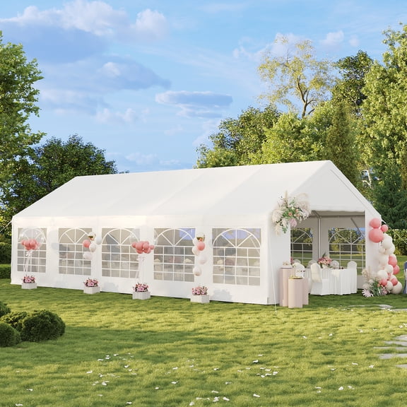 Aoxun Wedding & Event Tent, 32x16 FT White Canopy with Removable Sidewalls, Waterproof Party Tent for Outdoor Gatherings, BBQ, Birthday, Camping
