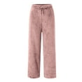 thumbnail image 4 of felwors Women's Fuzzy Plush Pajama Pants Drawstring Elastic Waist Wide Leg Teddy Pj Bottoms Lounge Pants Pink, L, 4 of 5