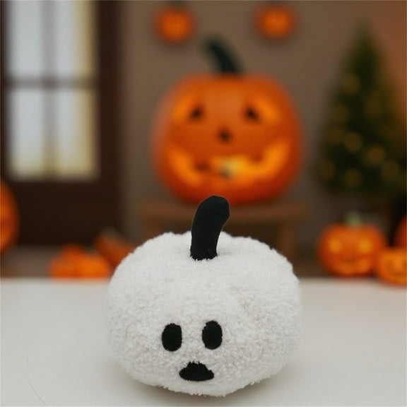 Aooww Happy Halloween Pumpkin Shaped Throw Pillow, Teddy Fleece Pumpkin Pillow, Ultra Soft Sherpa Fall Decorative Halloween Cushion Pillow, White