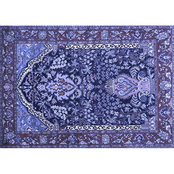 Ahgly Company Machine Washable Indoor Rectangle Persian Blue Traditional Area Rugs, 5' x 8'