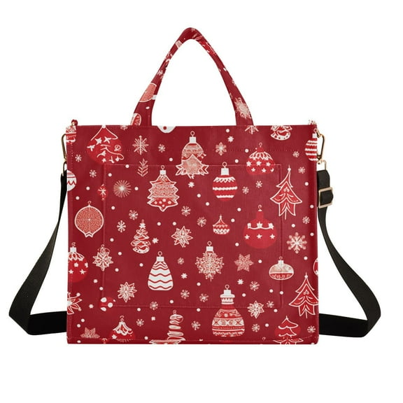 Christmas Decorations Red Corduroy Tote Bag Handbag Large Messenger Bag Shoulder Crossbody Zipper Bag Purse
