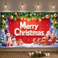 thumbnail image 5 of Red Background Christmas Banner Star Pattern Xmas Banner Snowman Design Santa Claus Print Holiday Banner for Christmas Party Home Decoration Indoor Celebration, 5 of 9