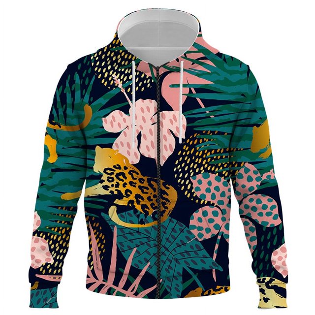 Sudadera con capucha y cremallera de primavera y otoño con hojas de jungla para hombres, mujeres y niños, sudaderas con estampado 3D, ropa de calle, jersey para niños, camisetas para niños