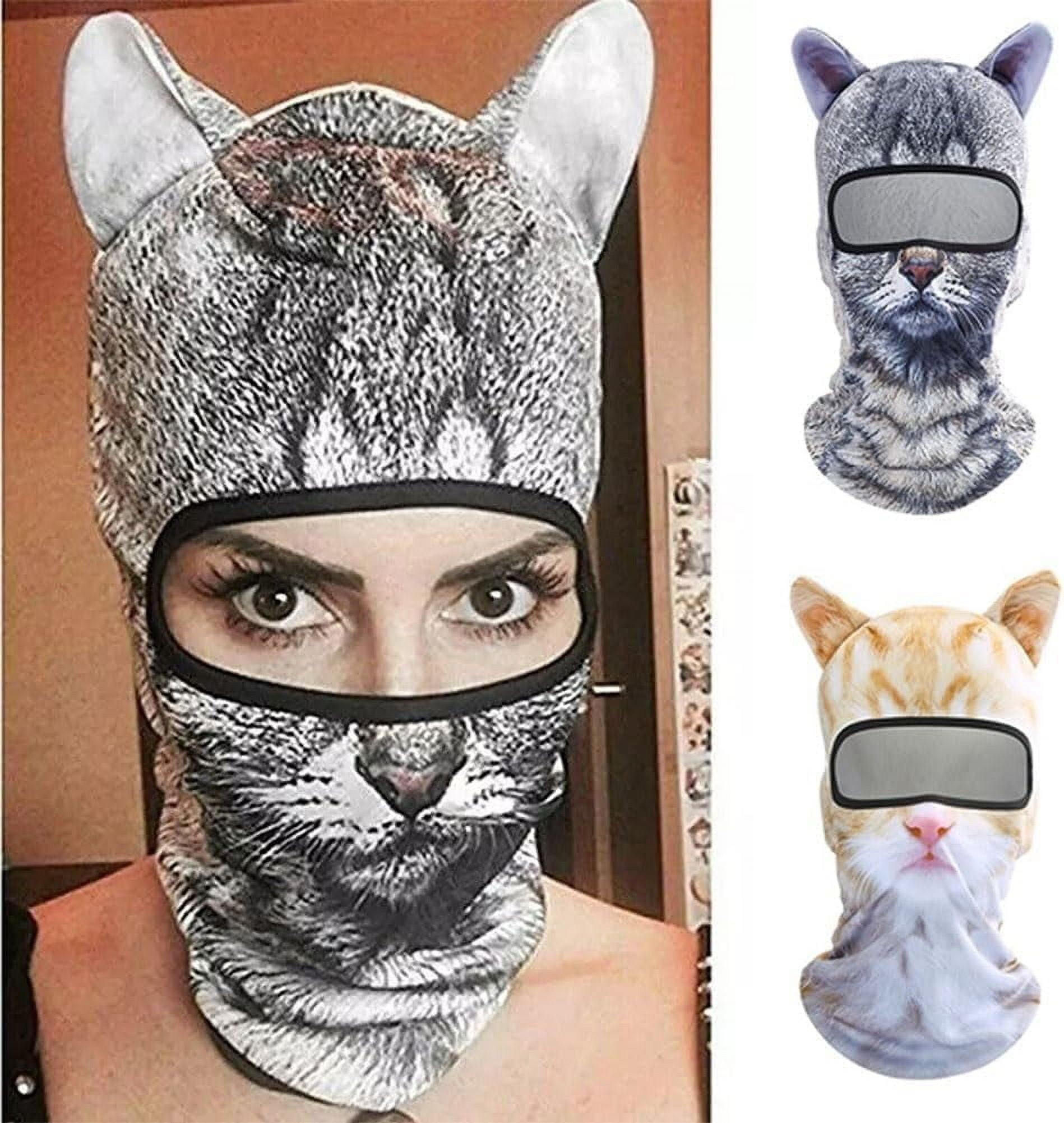 3D Cat Ski Balaclava Sheisty Face Mask with Ears,Cute Full Face Hood Mask Animal Ski Mask for Riding Sports Outdoor(Style F)