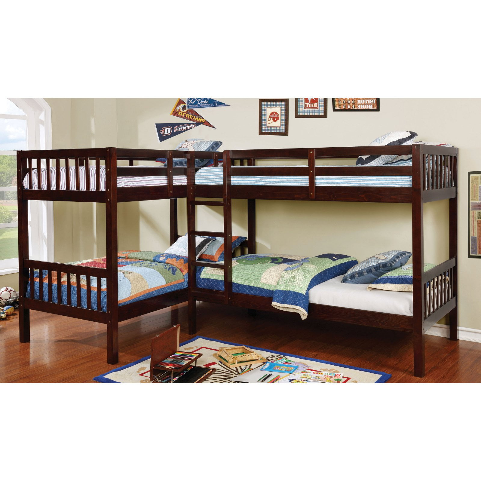 Furniture of America Langle Transitional Wooden Quadruple Bunk Bed