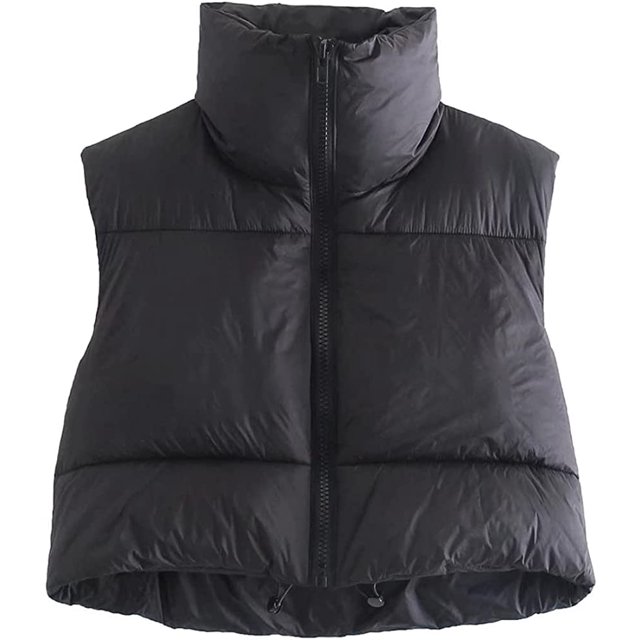LinYooLi Gilet Court pour Femmes avec Col Montant Gilet Léger Rembourré à Fermeture Éclair 2022