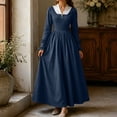 thumbnail image 4 of KICILVS Victorian Costume Women V Neck Long Sleeve Ruffle Trim Cuff Swing A Line Dress Renaissance Cosplay Outfit, 4 of 9