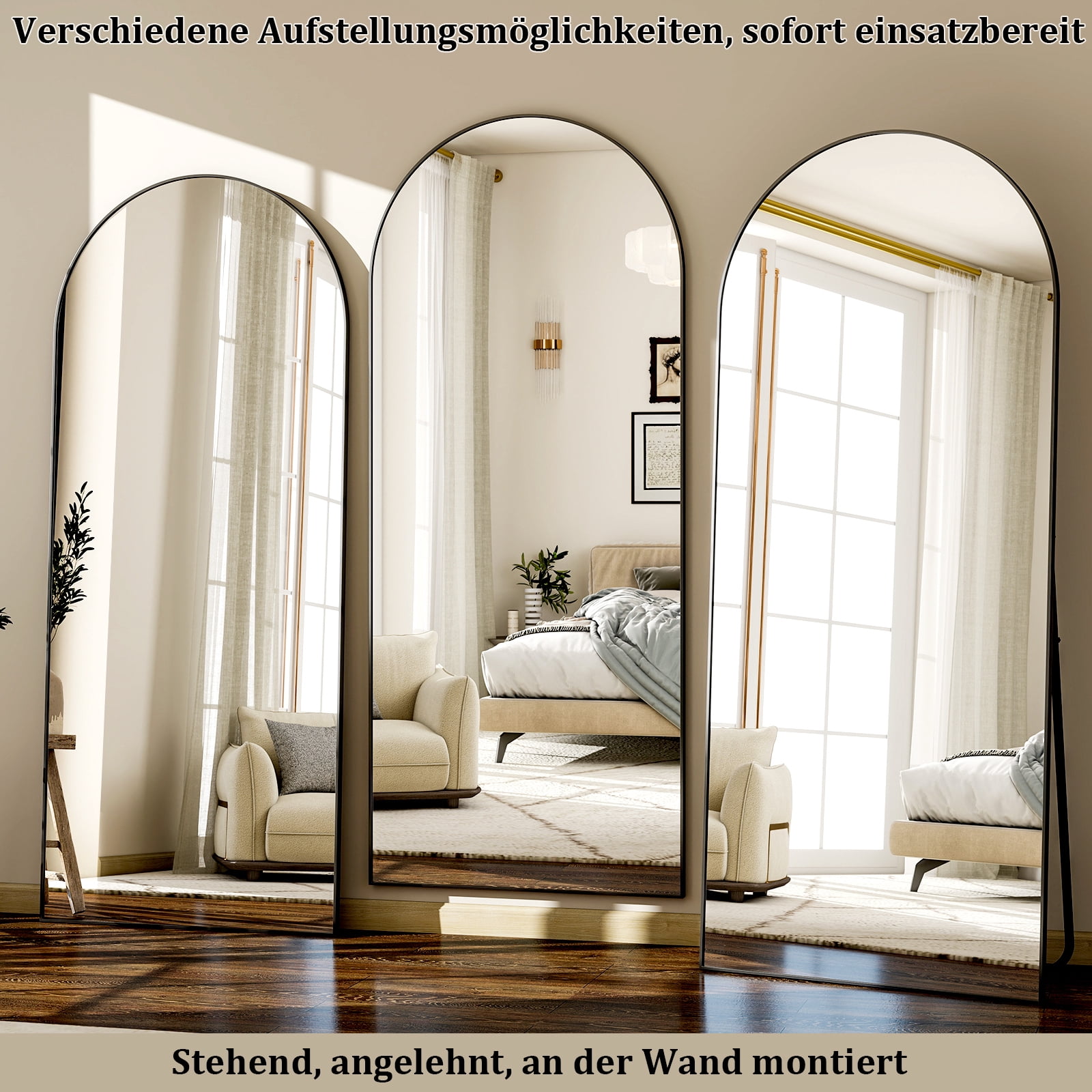 Mirrosa 30.1"x71" Arched Full Length Mirror with Stand Standing Mirror,Black