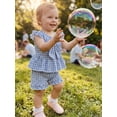 thumbnail image 4 of Loicainy Toddler Baby Girl Summer Outfits 6 12 18 24 Months 2T 3T 4T Plaid Bowknot Front Fly Sleeve Crew Neck Tops Elastic Waist Shorts 2Pcs Clothes Set, 4 of 9