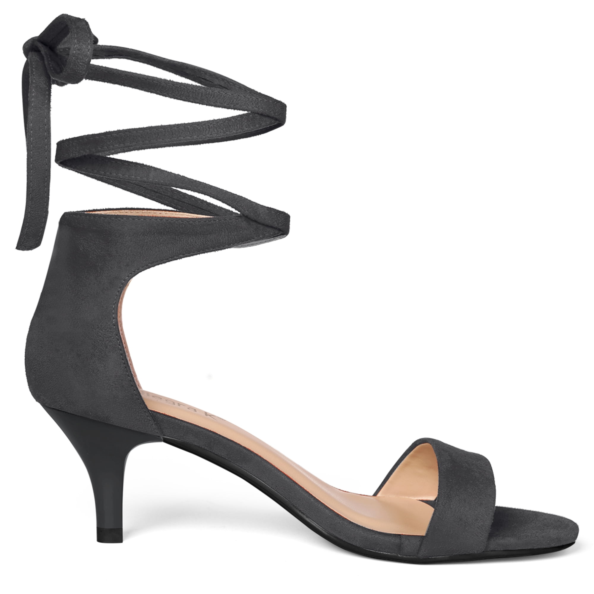DARING DIVA Women's Casual Stylish Lace Up Black Sandals with Kitten Heel Grey 6