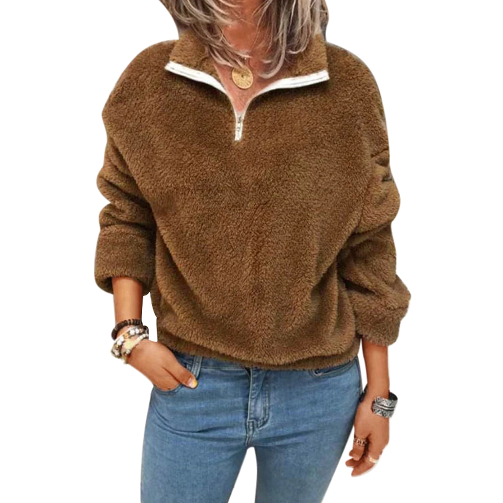 Brown sherpa pullover women's deals