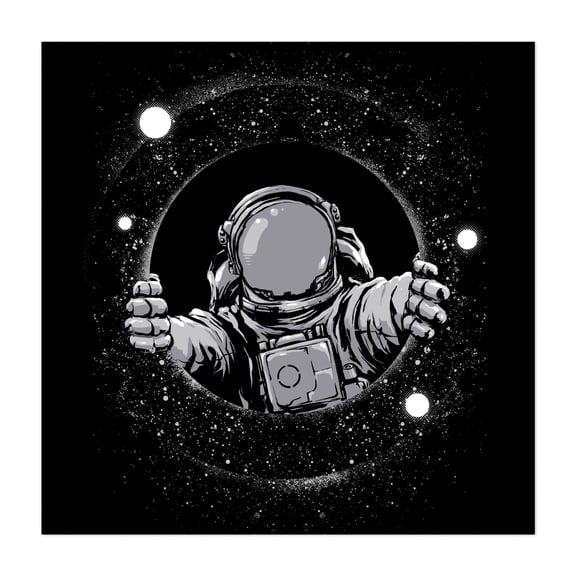 Black Hole - Digital Art Astronaut Space Cosmic Sci-Fi Surrealism Stars Black and White Unframed Wall Art Print 6 x 6 inches