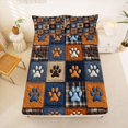 thumbnail image 5 of Homewish Dog Paw Print Bed Sheets,Patchwork Plaid Full Size Sheets,Brown Blue,4-Piece,1 Flat Sheet, 1 Fitted Sheet and 2 Pillowcases, 5 of 6