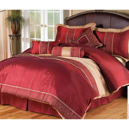 Discontinued 7 Pc Comforter Set Red Gold Queen Walmart Com