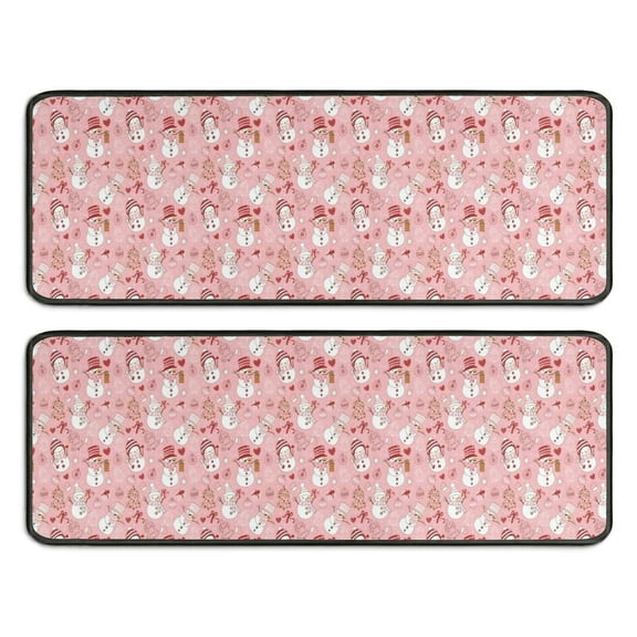 Kitchen Rugs Sets Of 2,Pink Christmas Snowman Pattern Anti Fatigue Kitchen Mat Rugs Non Slip Washable,Decorative Kitchen Floor Mats for Kitchen,Sink,Laundry,17"x47" 17"x47"