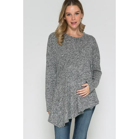 

Women Maternity Round Neck Long Sleeve Asymmetric Hem Relaxed Fit Top