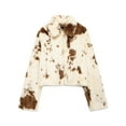 thumbnail image 3 of Female Faux Fur Crop Jacket Long Sleeve Cozy Winter Warm Leopard -Coat with Pockets White L, 3 of 10