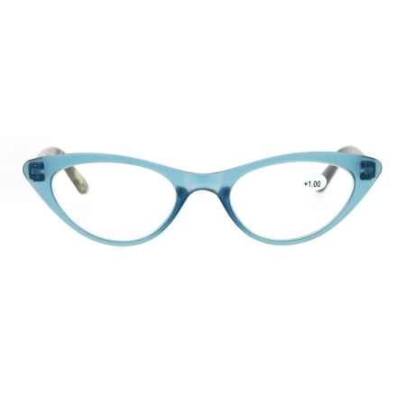 Womens +1.0 Narrow Classic Cat Eye Plastic Reading Glasses Blue
