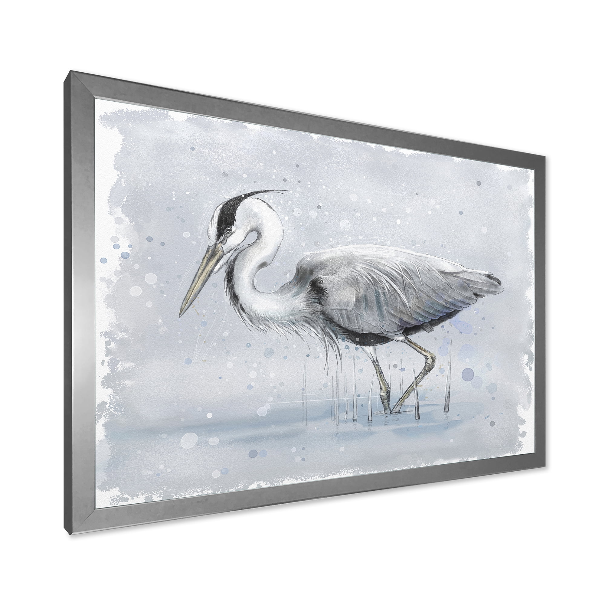 Designart 'Grey Heron Bird In Lake' Farmhouse Framed Art Print