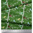 thumbnail image 2 of Soimoi Green Modal Satin Fabric Artistic Bird & Tree Print Fabric by the Yard 42 Inch Wide, 2 of 5