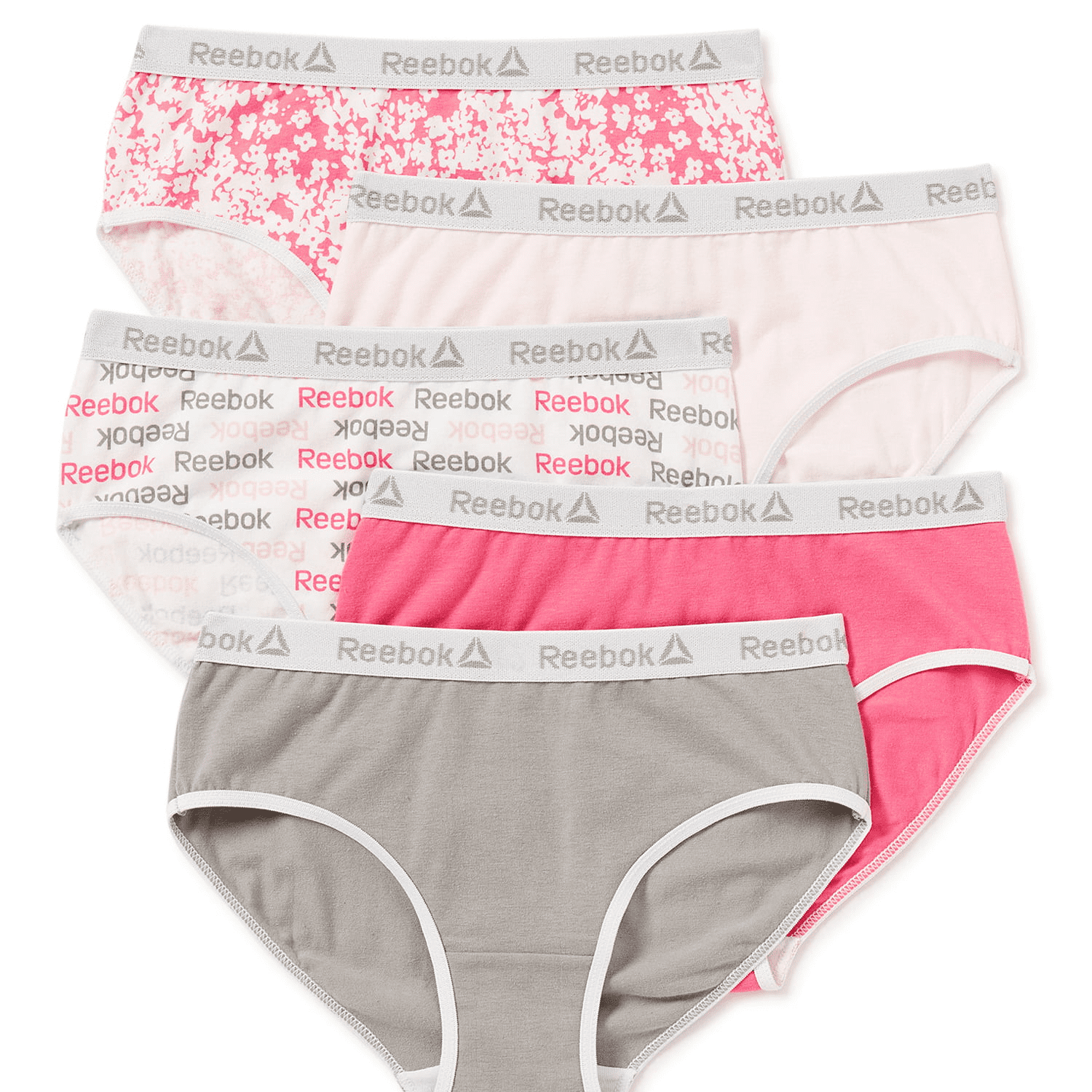 Reebok Girls' Underwear, Cotton Stretch Hipster Panties, 5 Pack, Sizes S-XL