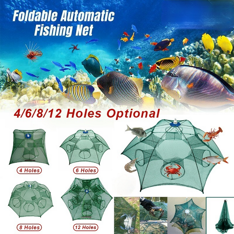 Crawfish Trap,Foldable Fishing Bait Trap Cast Net Cage for Catching Small  Bait Fish Eels Crab Lobster Shrimp,6 Holes