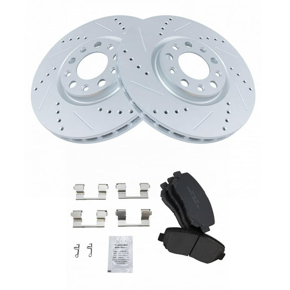 TRQ Front Performance Brake Pad & Rotor Kit Brake Pads Brake Rotors Set Ceramic Premium G-Coated Fits Select 2015-2017 Chrysler 200 2013-2016 Dodge Dart