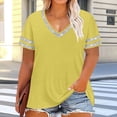 thumbnail image 2 of Lcziwo Plus Size Loose Fit Tops for Women Patchwork Sequin Short Sleeve V Neck Tees Going Out Casual Summer Shirts Yellow,XXXXXL, 2 of 7