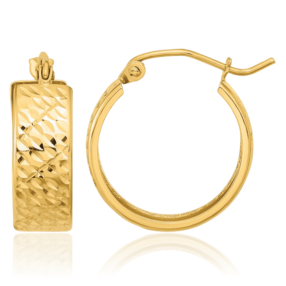 14K Solid Yellow Gold Round Small Hoop Earrings