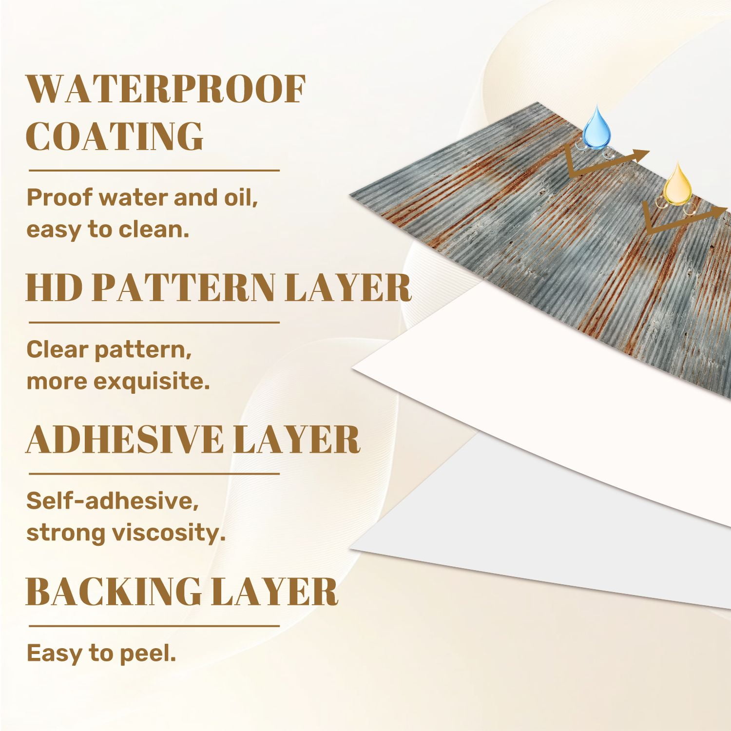 Modern Industrial Rusty Corrugated Metal Texture Vertical Ridges Weathered Wall Mural 17.7in x 9.8ft Self Adhesive Removable Wall Paper Renter Friendly Wallpaper for Bedroom Cabinets
