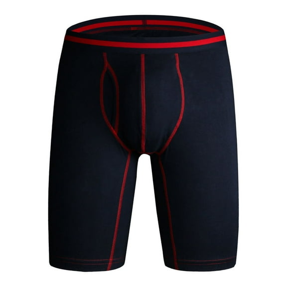Ankola Men's Long Leg Boxer Briefs, Contrast Striped Waistband Fly Front Anti-Chafing Long Underwear