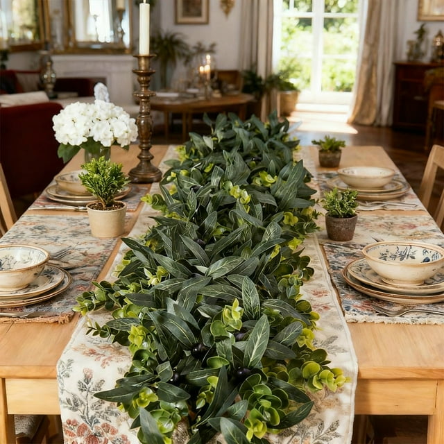 Dvkptbk Cloth Rattans Simulation Olive Leaves Rattan Home Artificial Green Plants Yucali Leaves Rattan Decorative Desktop Set Decoration Christmas Decoration Holiday Products Christmas Decorations