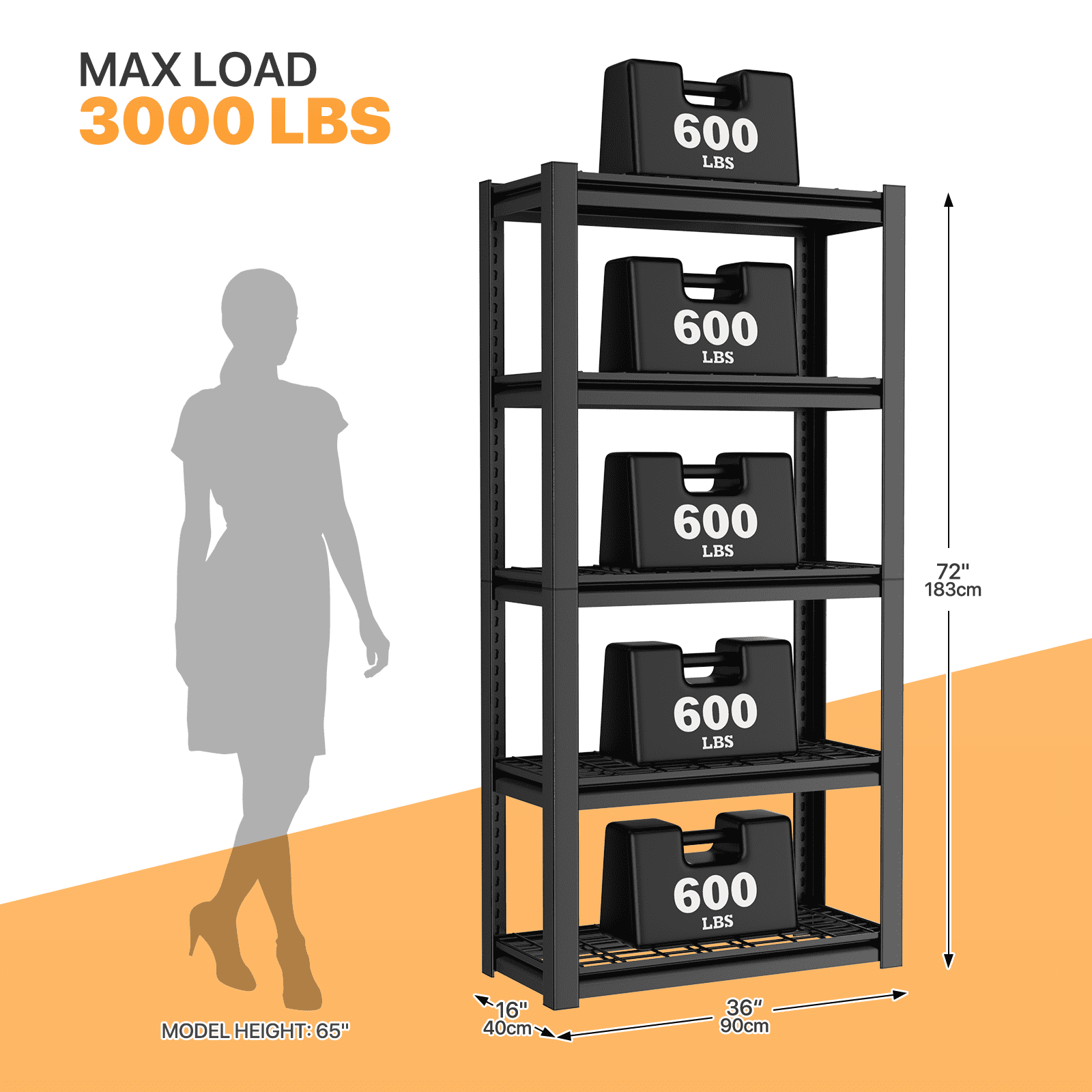 Magshion Heavy Duty 5-Shelf Storage Shelves, Wide Metal Shelving Unit Organizer for Garage, Kitchen, Basement, 72" H x 35.5" W