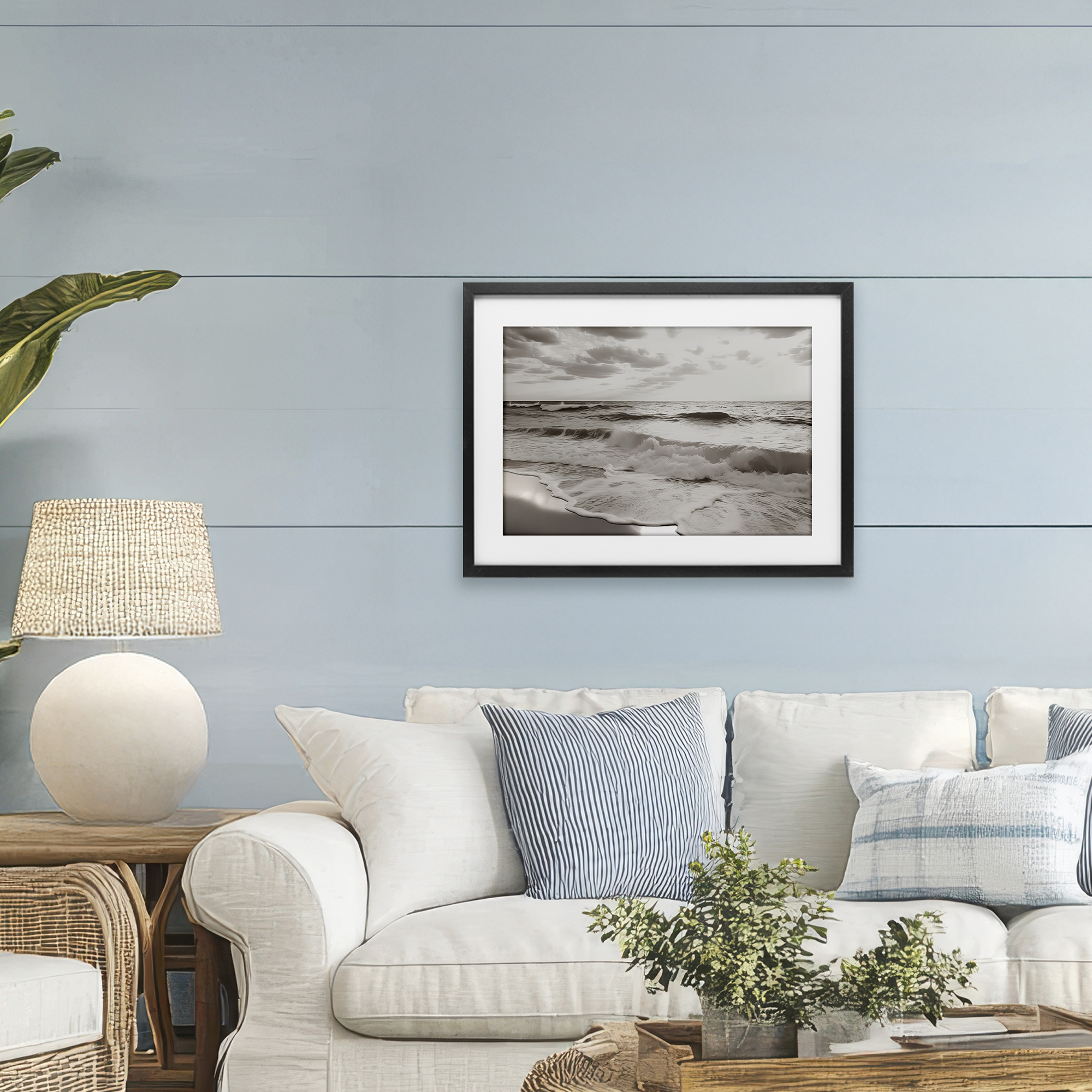 Beach View Reverie Black Framed Print Under Glass, design by Decent Exposures