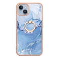 thumbnail image 6 of ELEHOLD Plating Rugged Case For iPhone 15 Slim Marble Pattern Heavy Duty Shockproof Stand Cover, with Shiny Rotating Ring Stand, Blue, 6 of 6