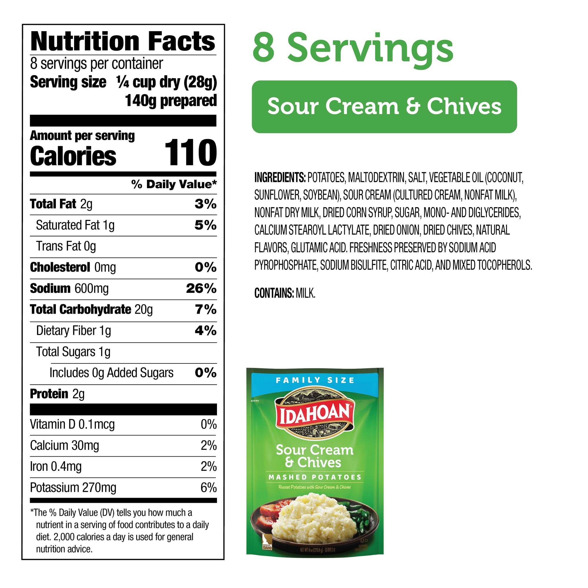 (8 pack) Idahoan Sour Cream & Chives Mashed Potatoes Family Size, 8 oz Pouch