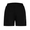 thumbnail image 5 of Aueoeo Women's Elastic Waist Polyester Sweat Shorts with Side Pockets – Casual Solid Color Bottoms for Home and Errands,Black,L, 5 of 6